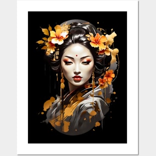 Japanese Geisha Oriental art retro vintage floral design Posters and Art